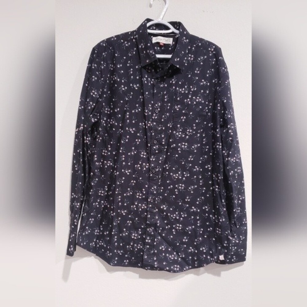 Sovereign Code Los Angeles Men Floral Print Navy Blue Button Down Shirt XL